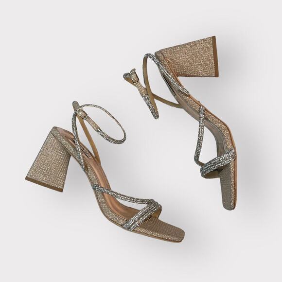 Badgley Mischka NEW sz 10 Freedon Rhinestone Gold High Heel Sandals Fancy Formal - Picture 2 of 12